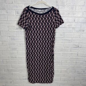 Boden Georgia Jersey T-Shirt Dress Womens Size 6L Giraffe Print Navy Blue Red